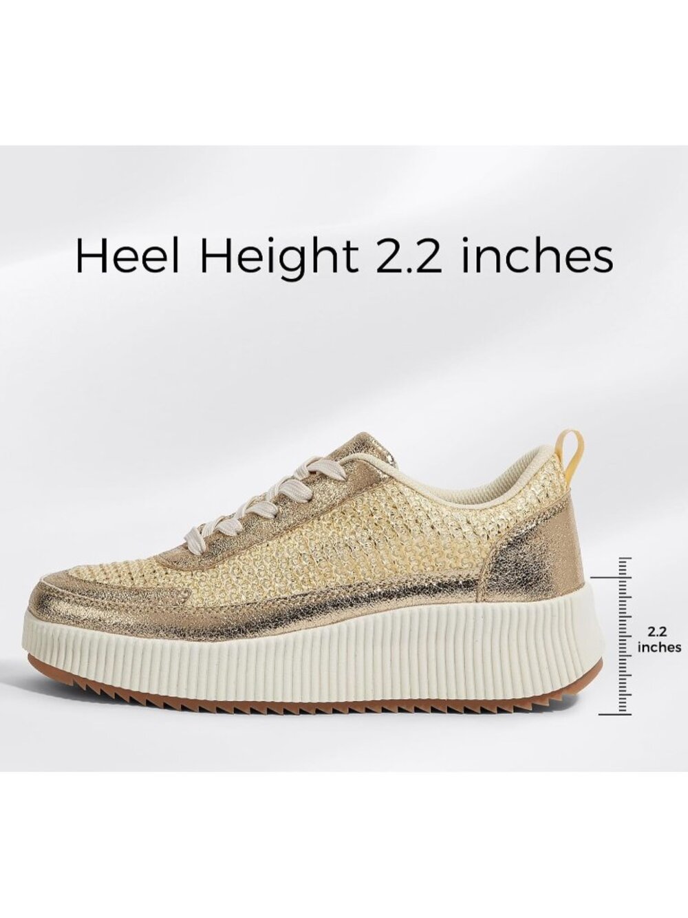 Women's Gold Knit Platform Casual Walking Braided Crochet Lace Up Cute Sneakers - Picture 4 of 6